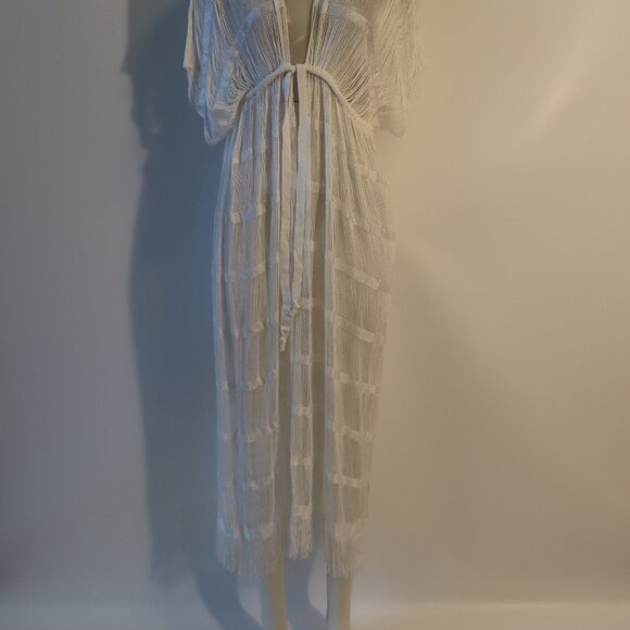 NWT Womens Michaela White Long Linguini Fringe Duster Dress OS * - Picture 7 of 12